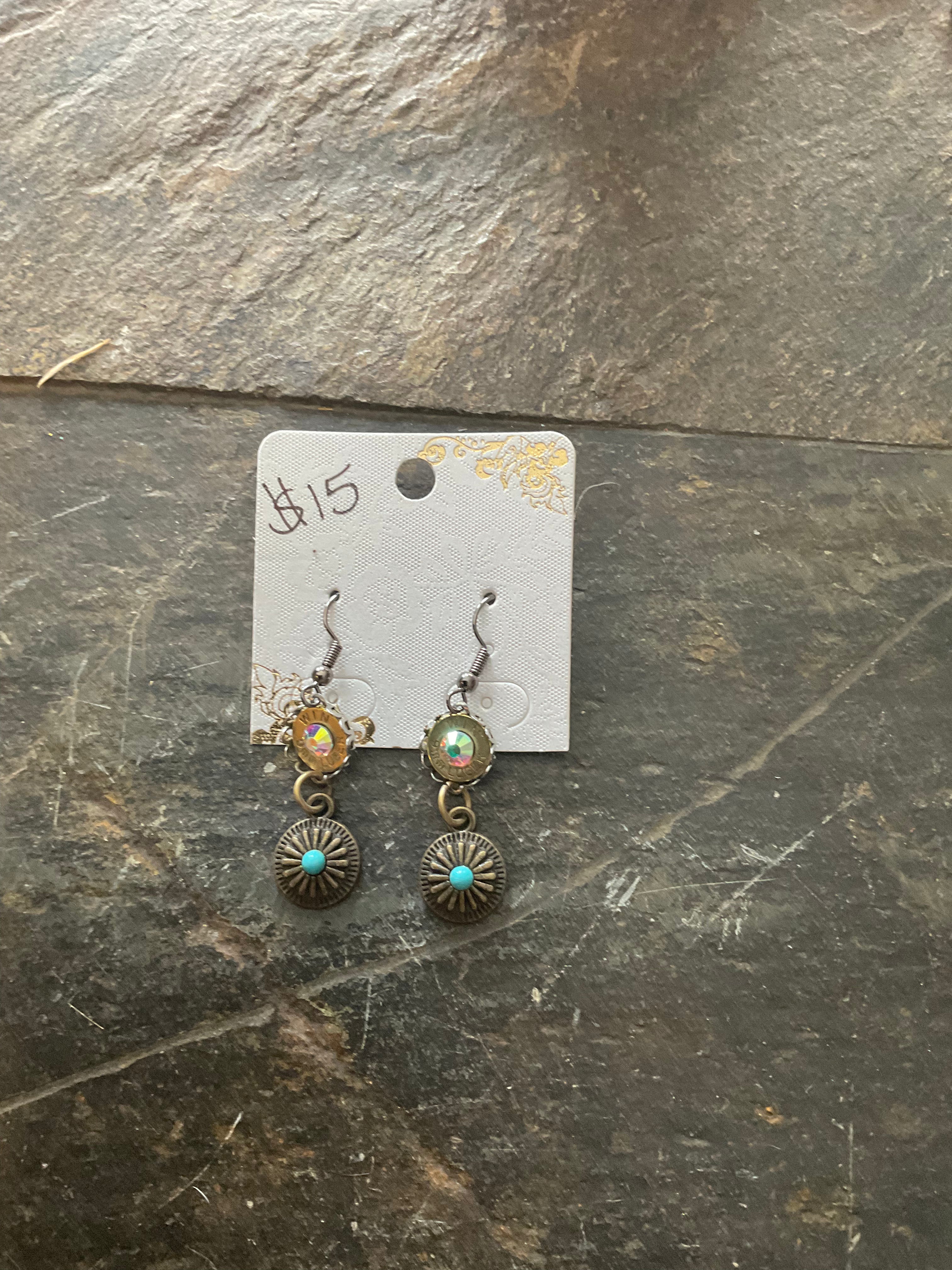 Small brass w/turquoise accent earrings