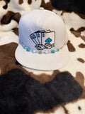White cards and dice trucker hat