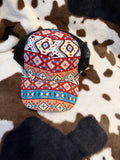 Messy bun Aztec print hat