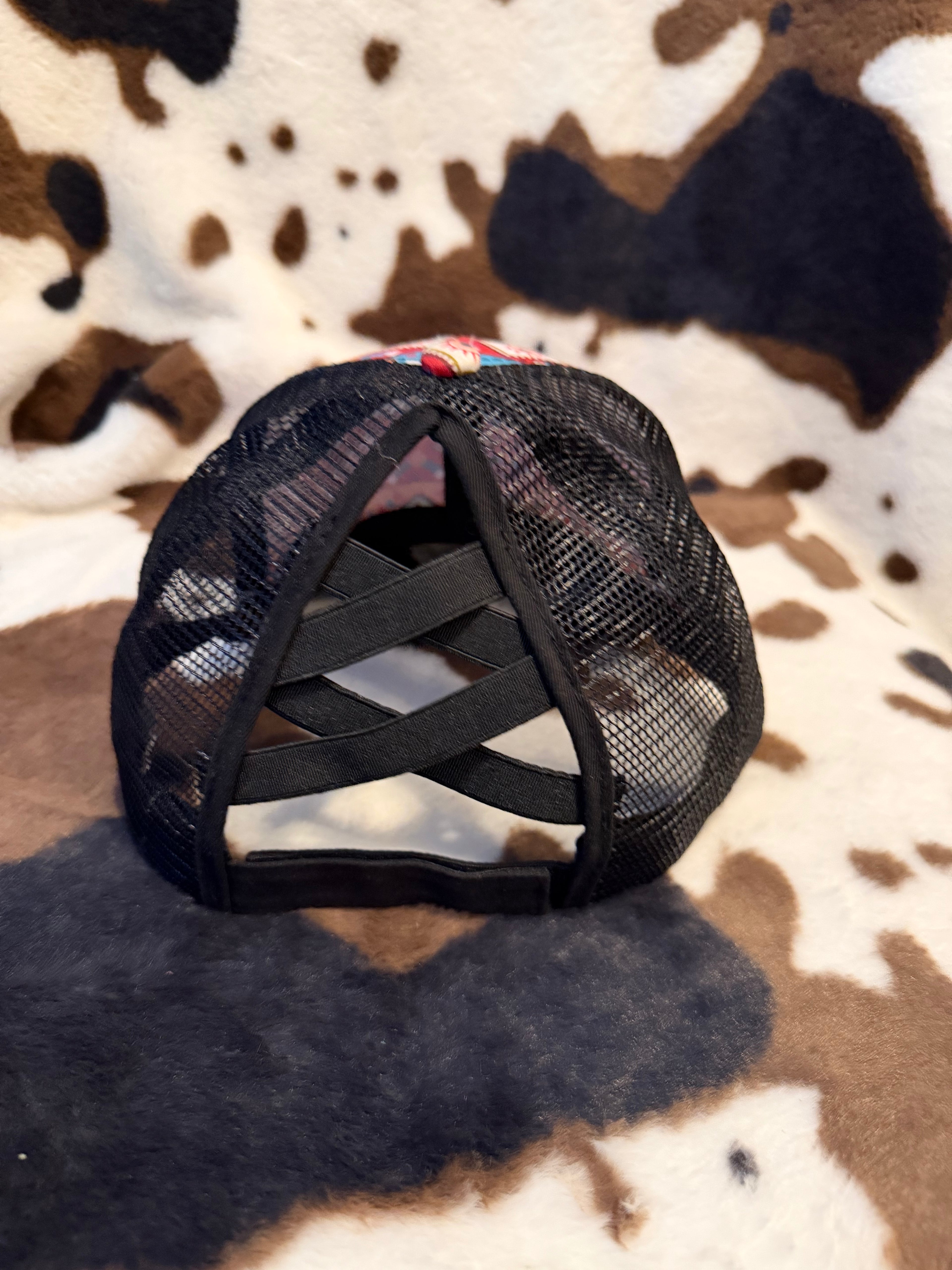 Messy bun Aztec print hat