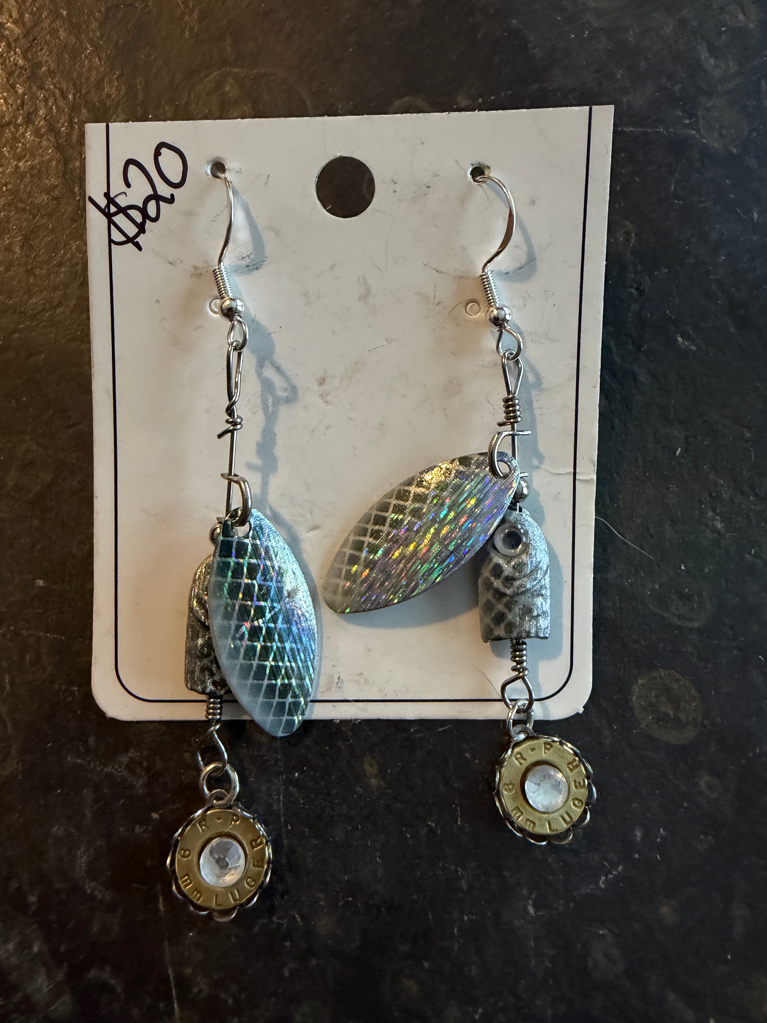 Silver fishing lure earrings