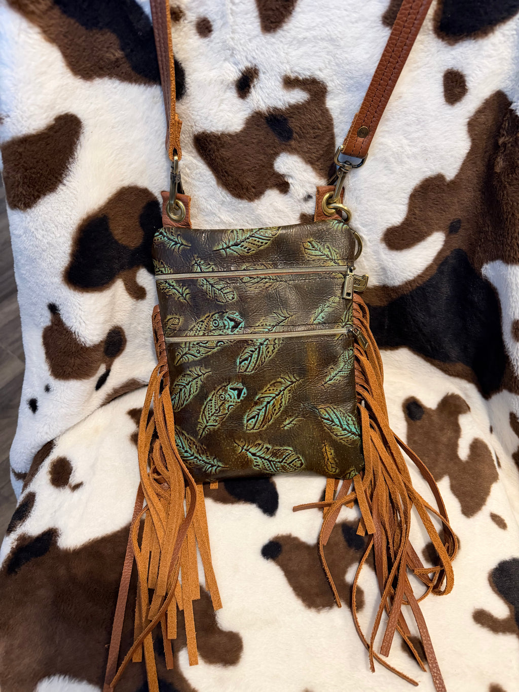 Dancing cactus feather crossbody