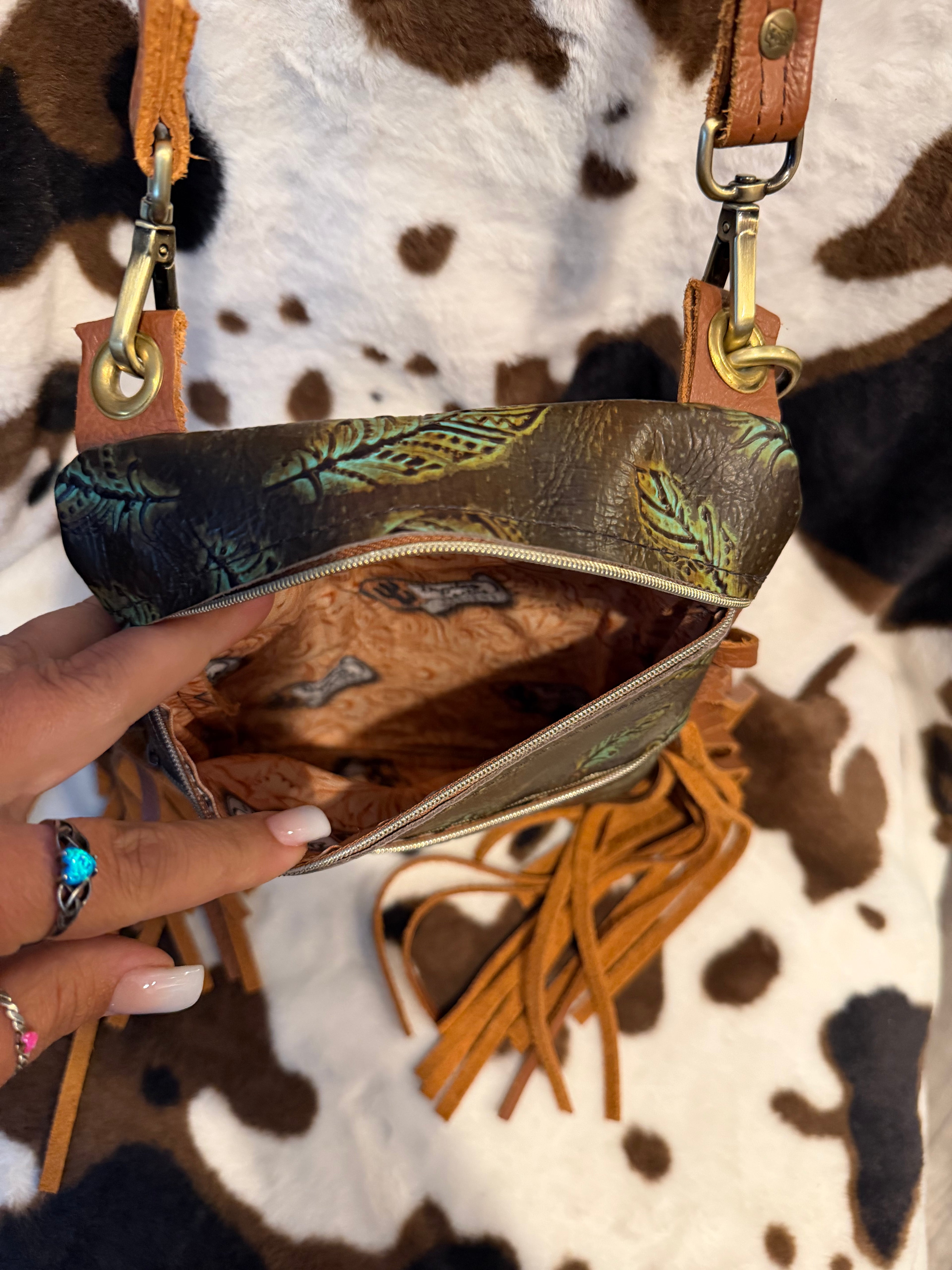Dancing cactus feather crossbody
