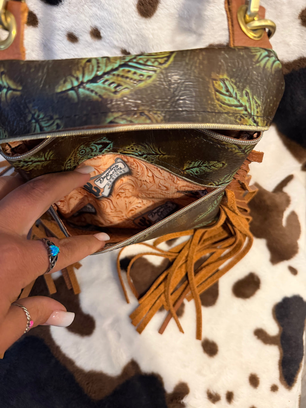 Dancing cactus feather crossbody