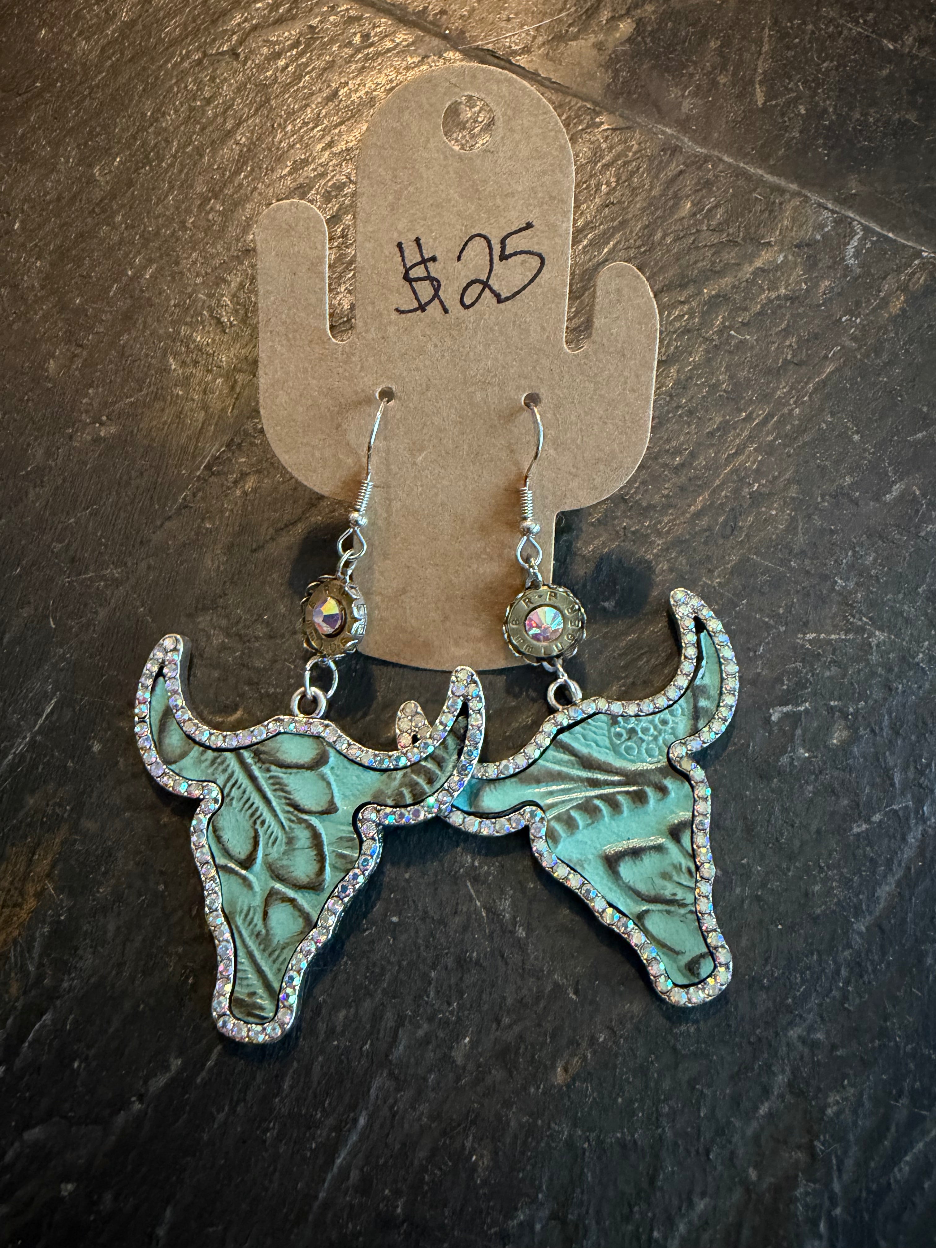 Turquoise steer head earrings