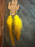 Yellow feather earrings