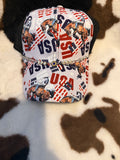 USA flag messy bun baseball cap