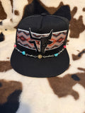 Bull head with Aztec print design baseball cap