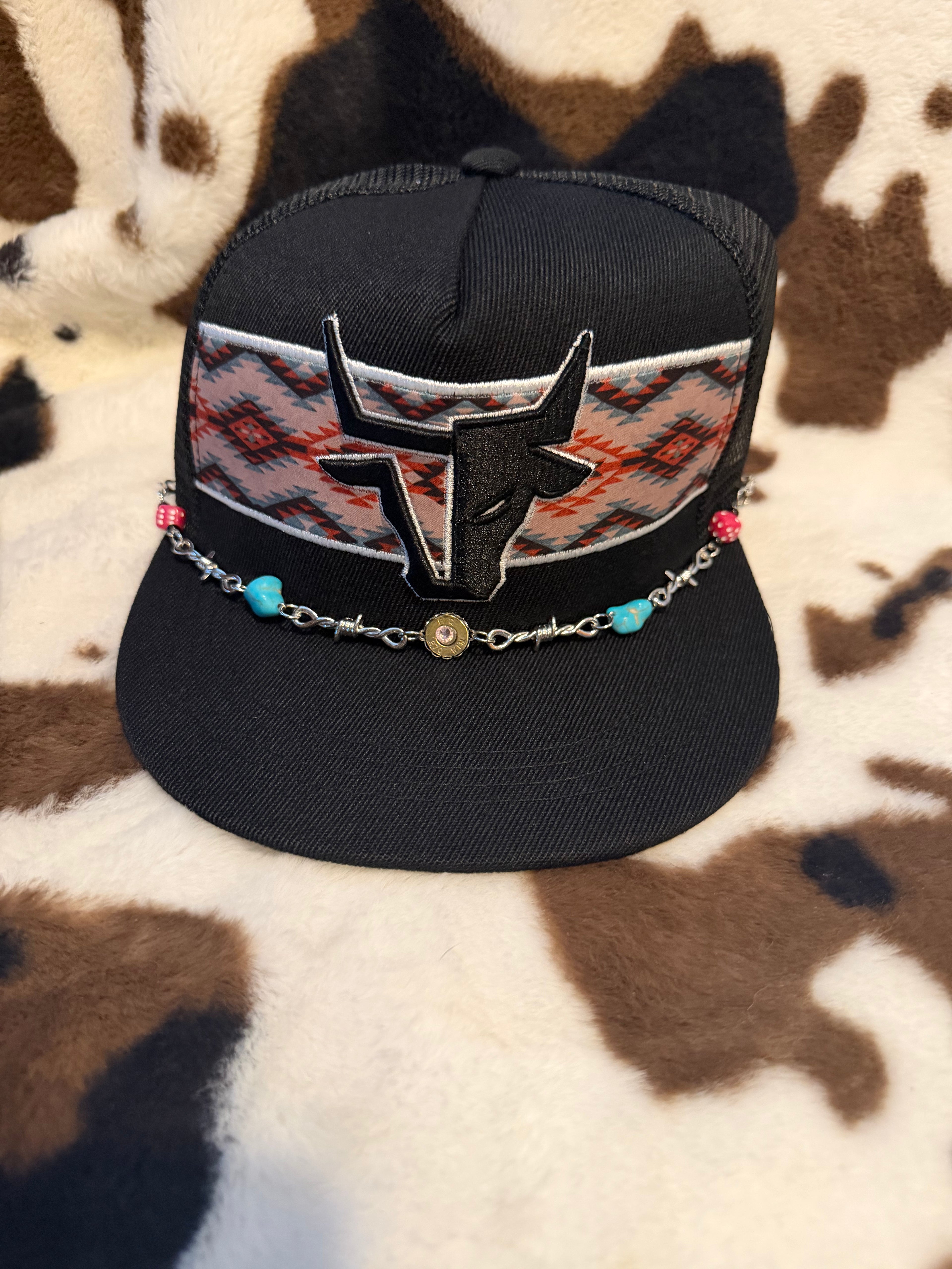 Bull head with Aztec print design baseball cap