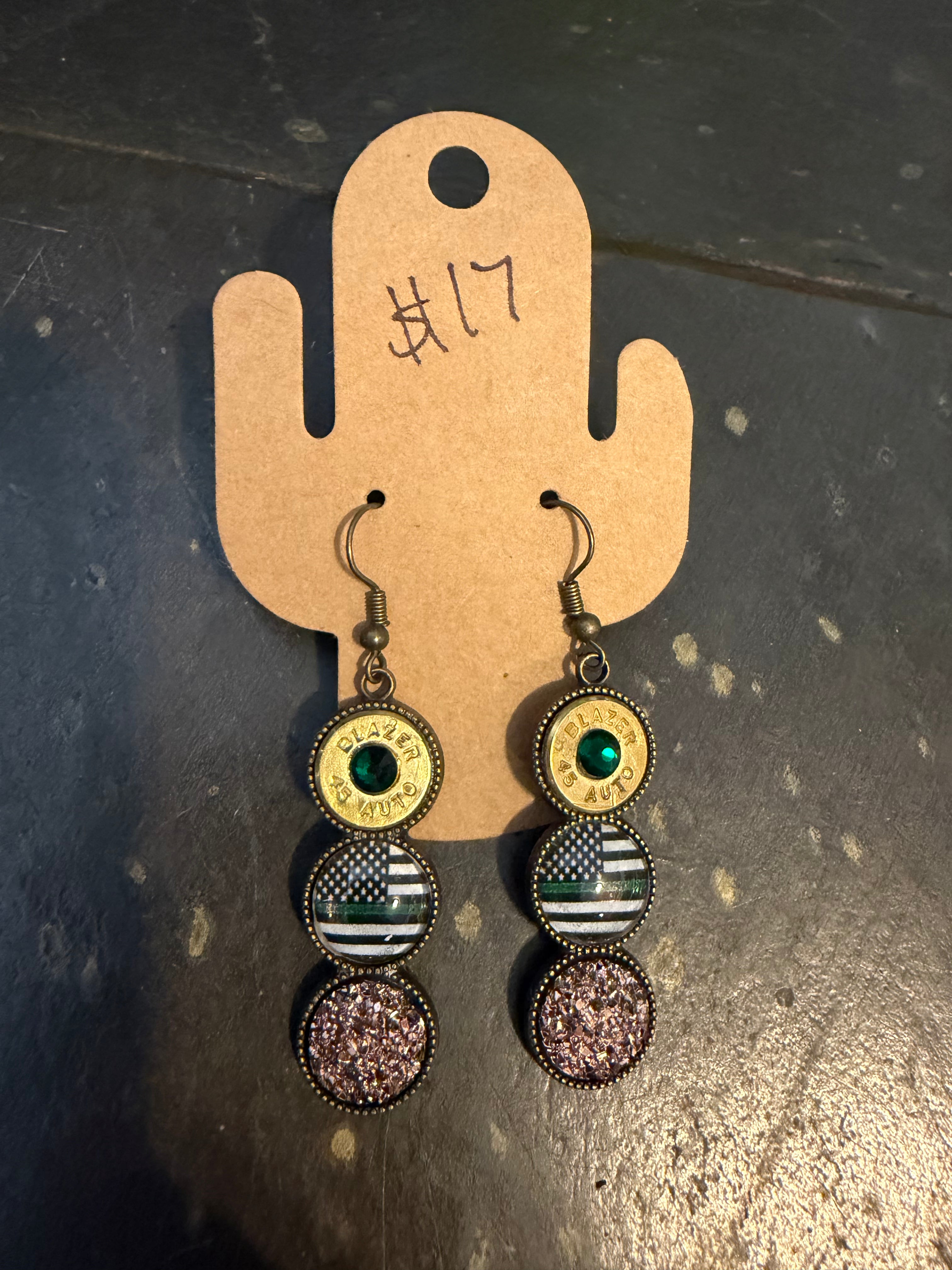 Green line flag (military) earrings