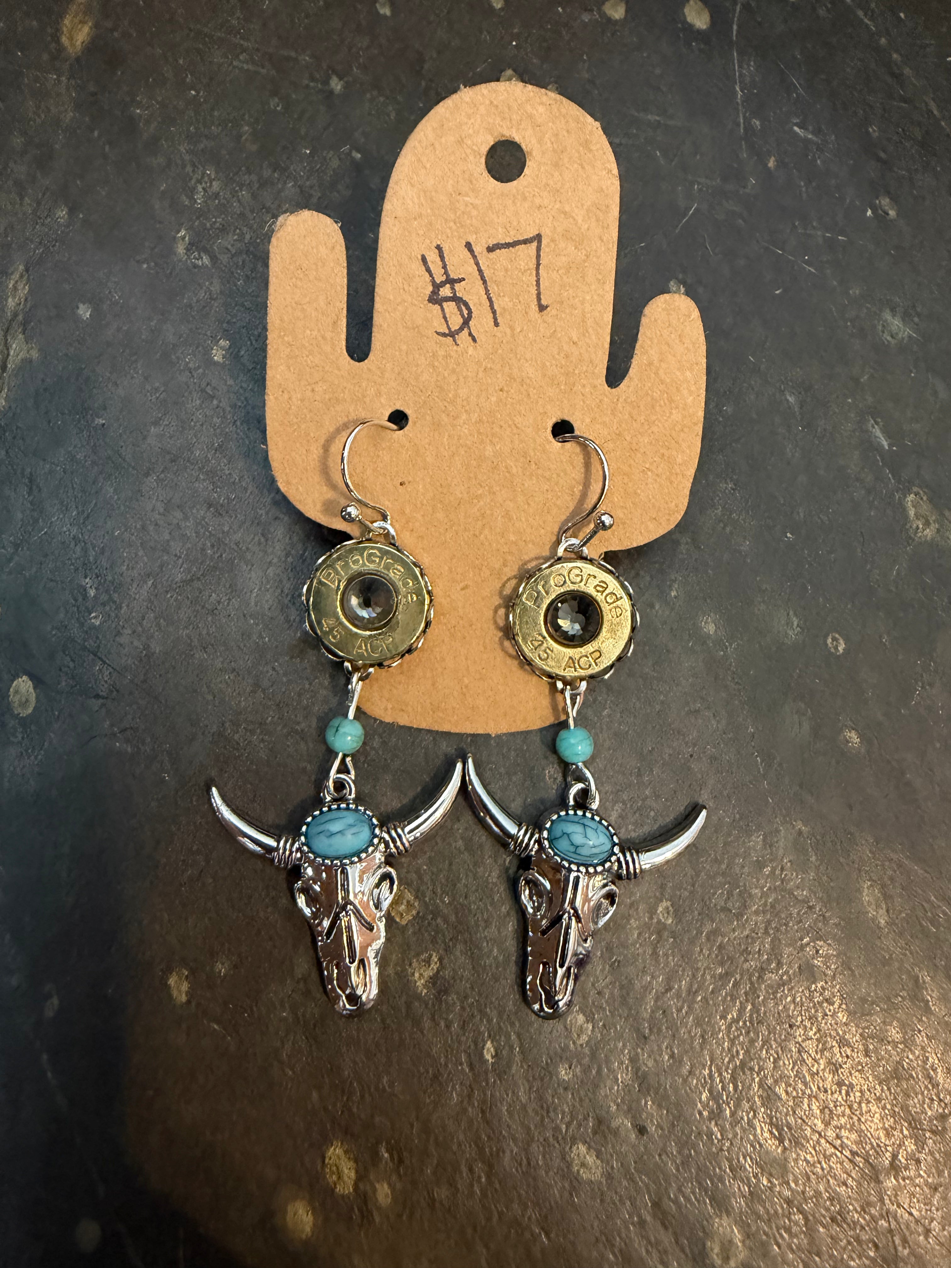 Steer heads with Turquoise embellishment earrings