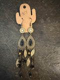 Brass boho black tear drop earrings