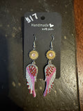 Pink and white angel wing earrings