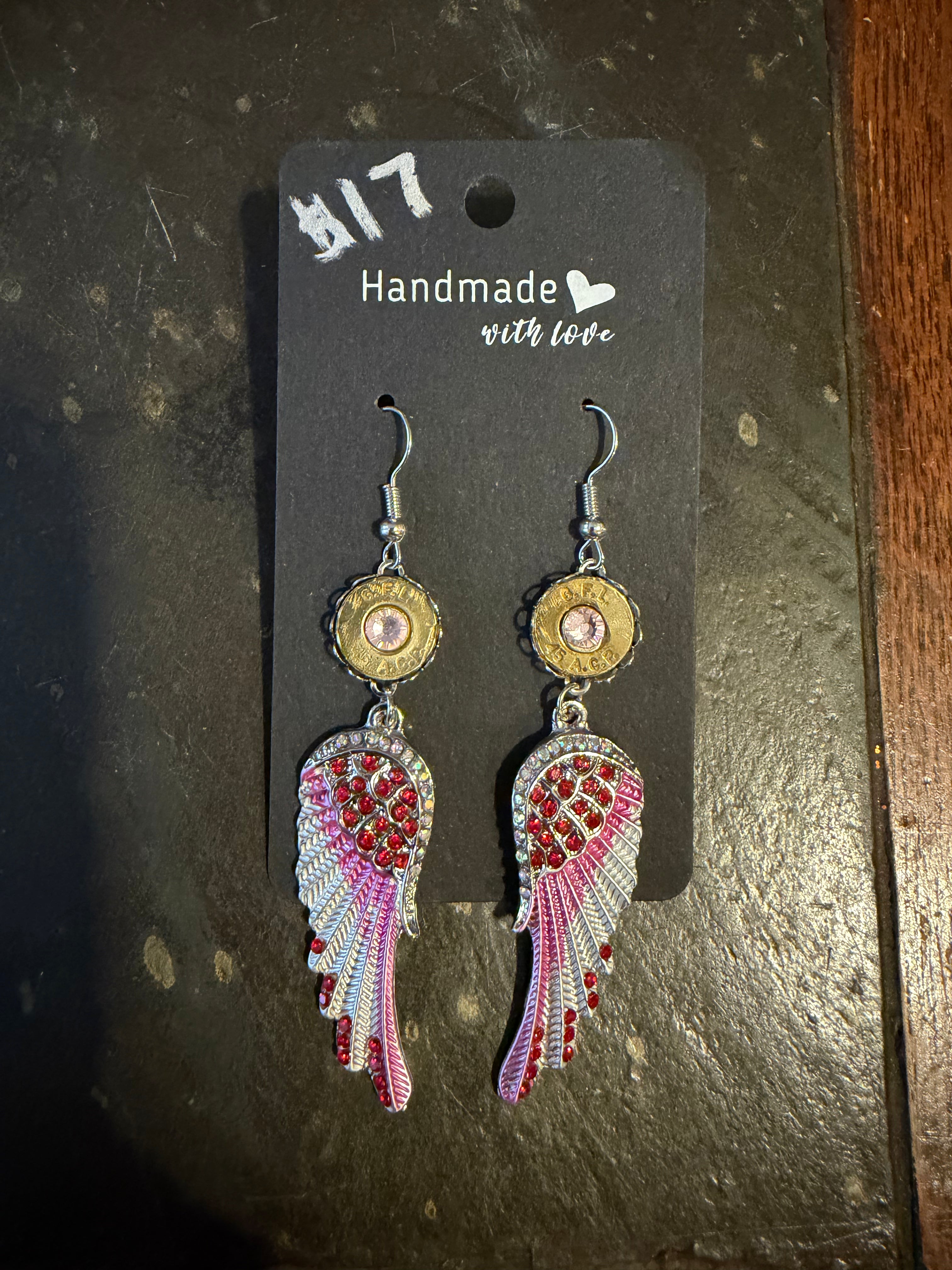 Pink and white angel wing earrings