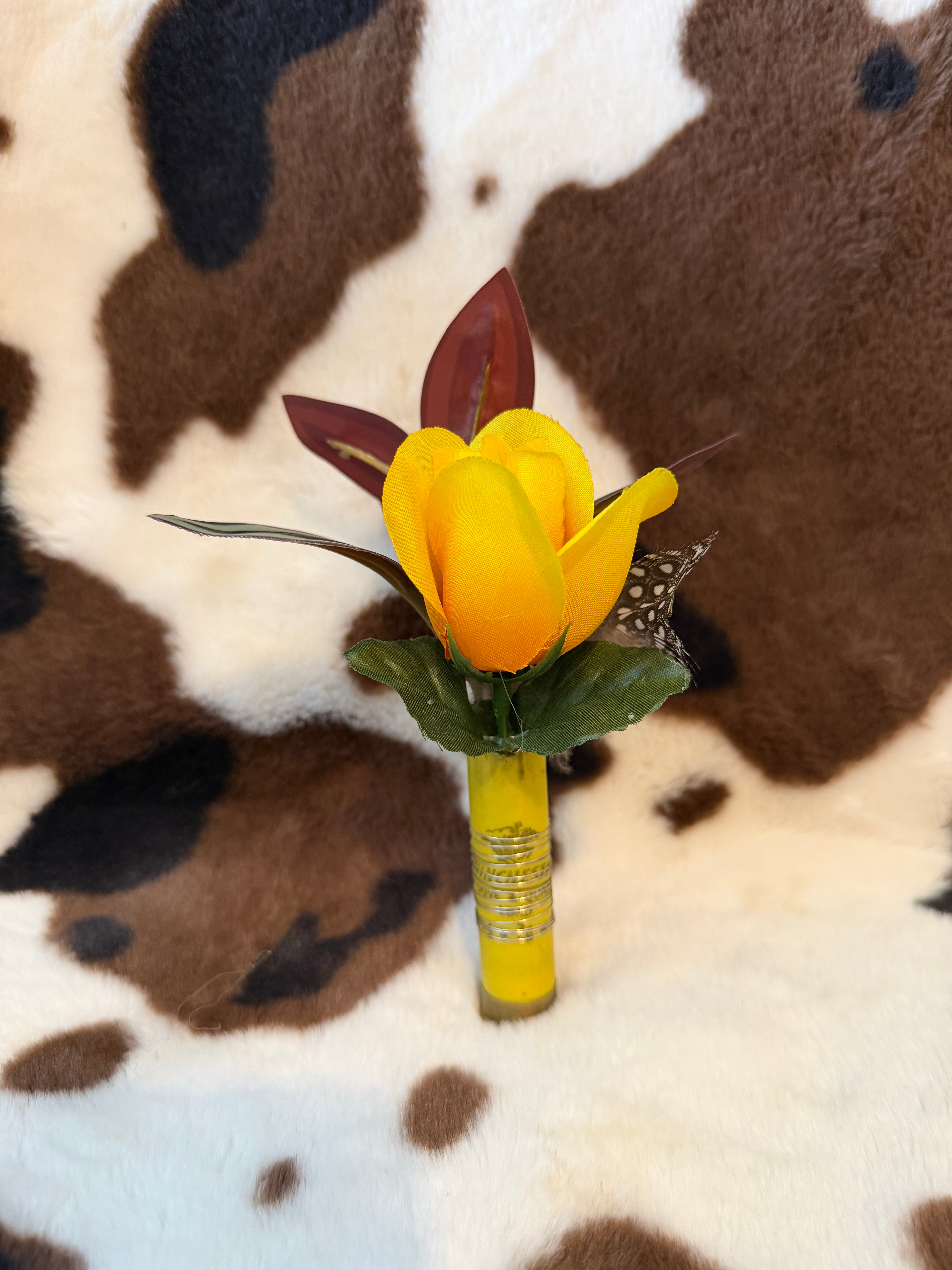 Shotgun Shell Boutonnière - Yellow Casing w/ Yellow Flower