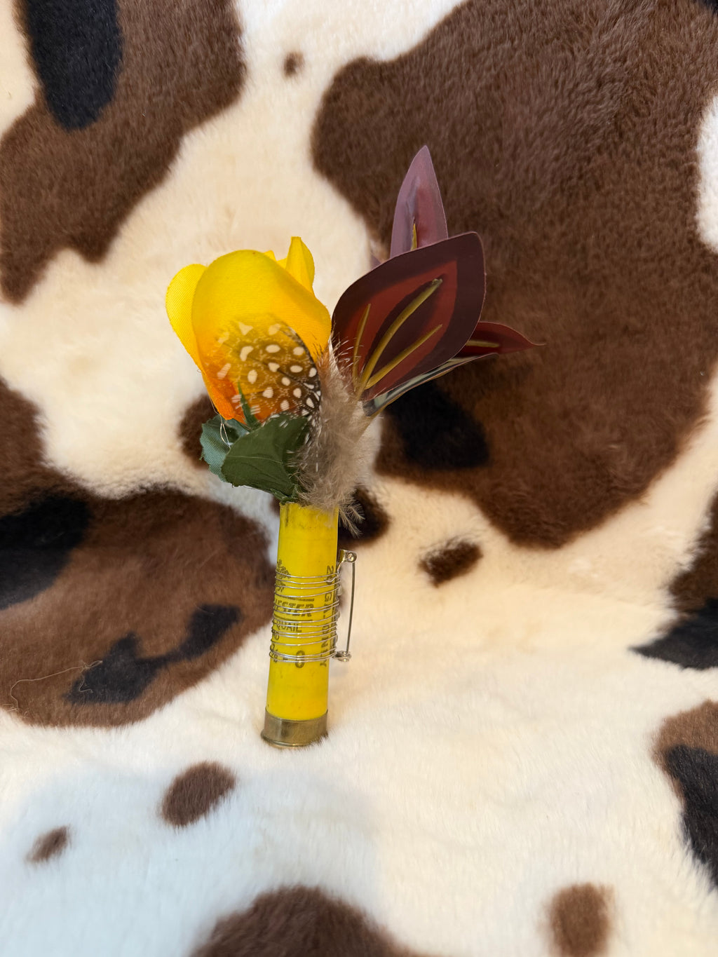 Shotgun Shell Boutonnière - Yellow Casing w/ Yellow Flower