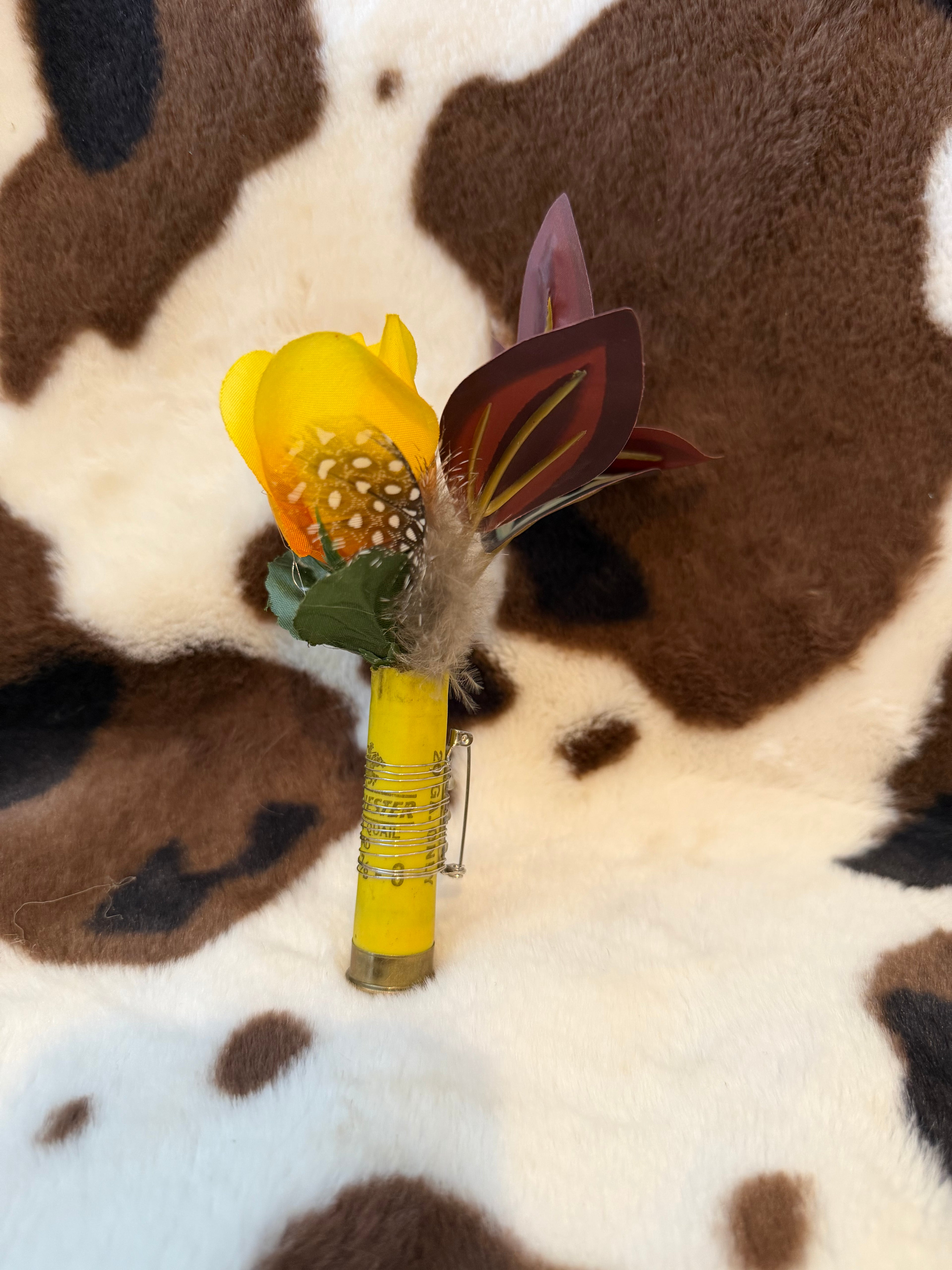 Shotgun Shell Boutonnière - Yellow Casing w/ Yellow Flower
