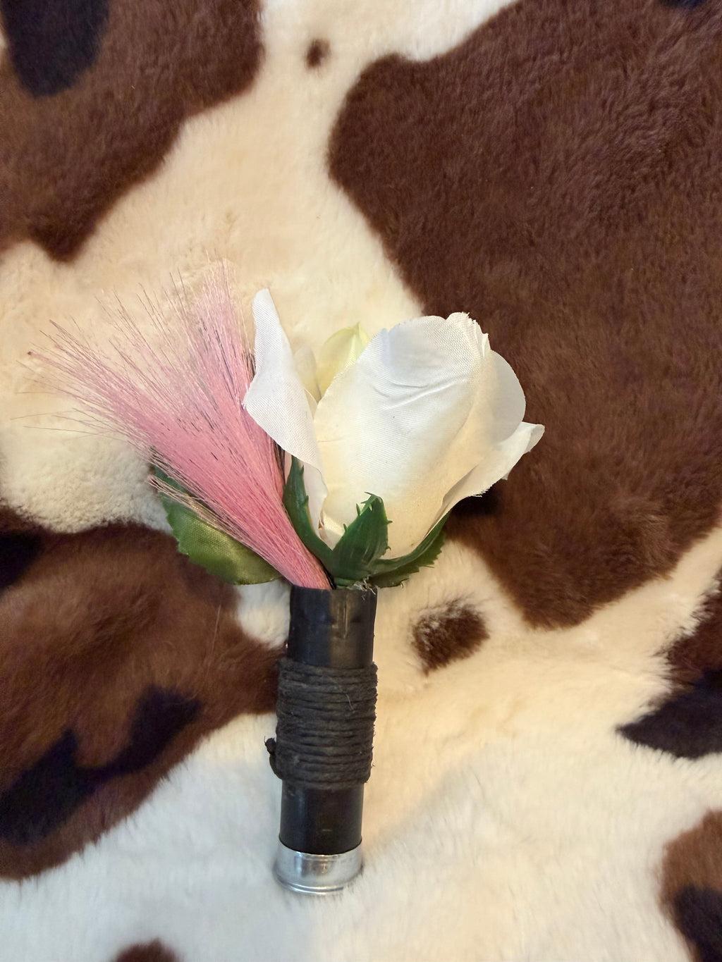 Shotgun Shell Boutonnière - Black Casing w/ White Flower