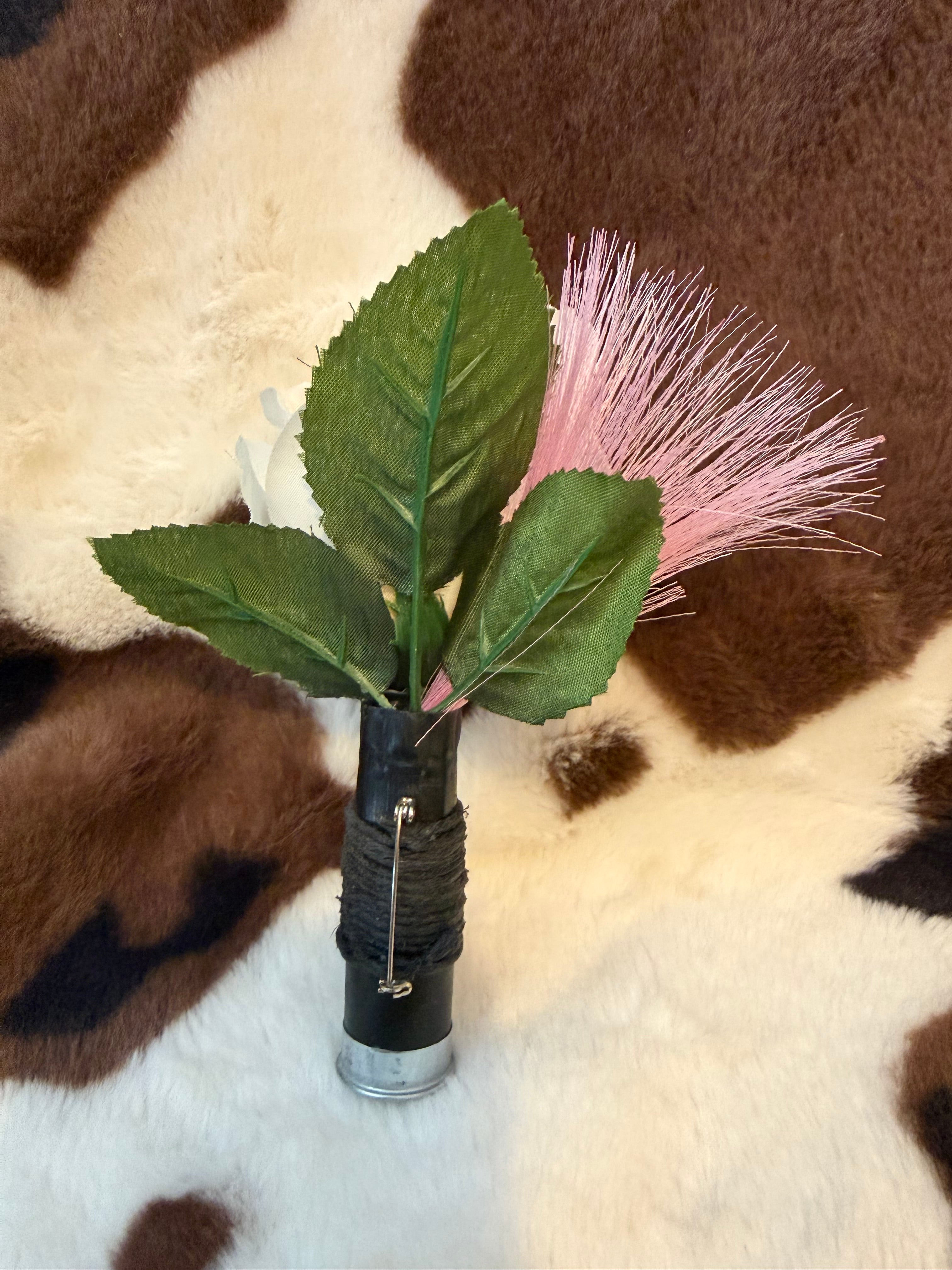 Shotgun Shell Boutonnière - Black Casing w/ White Flower