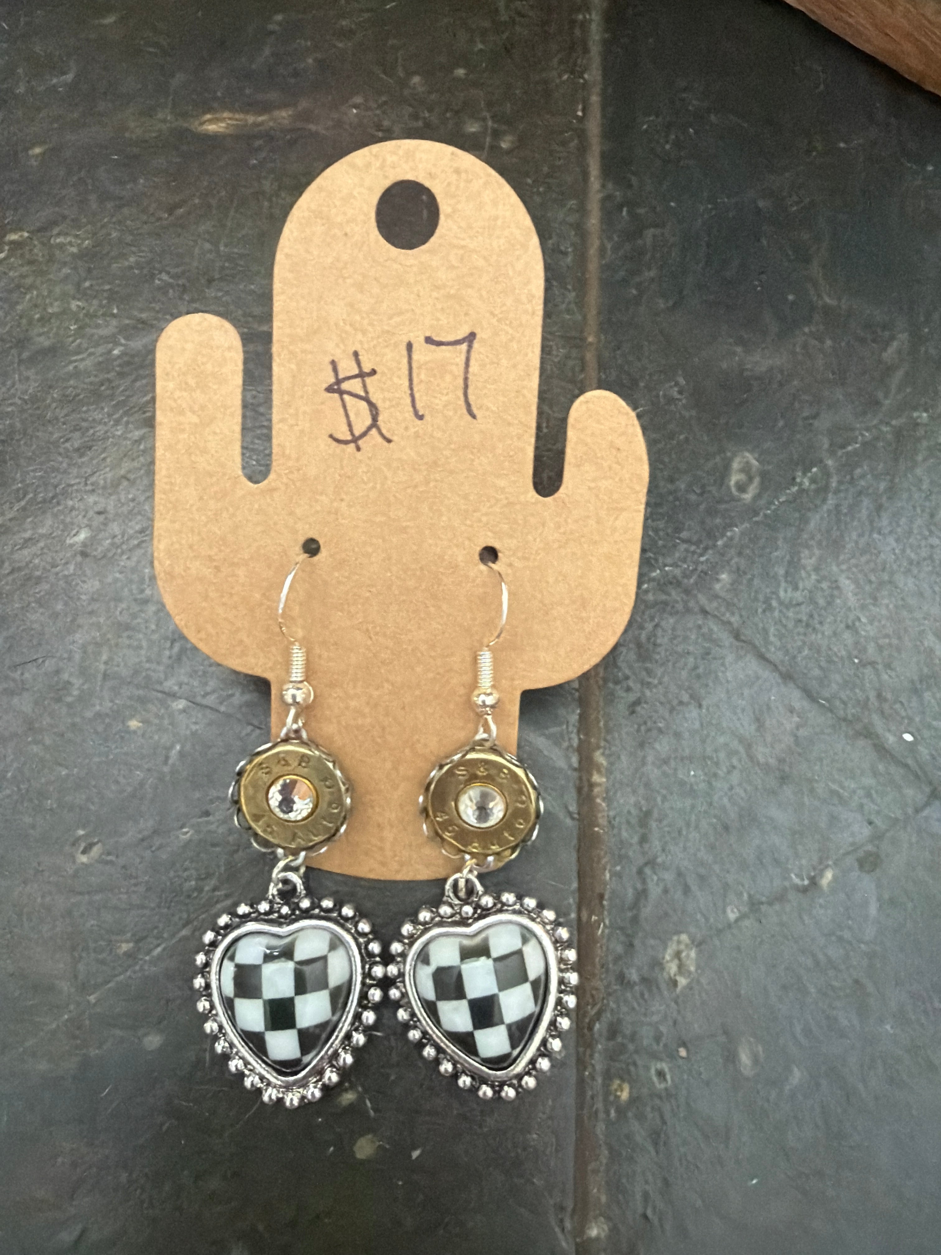 Checkered Heart Bullet Earrings