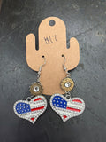 Crystal wrapped Red White and Blue Heart Earrings