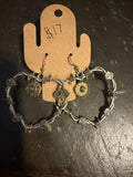 Barbed wire Heart Earrings with White Crystal
