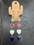 Red White and Blue Dangle Heart Earrings
