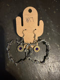 Barbed wire Heart Earrings with Black Crystal