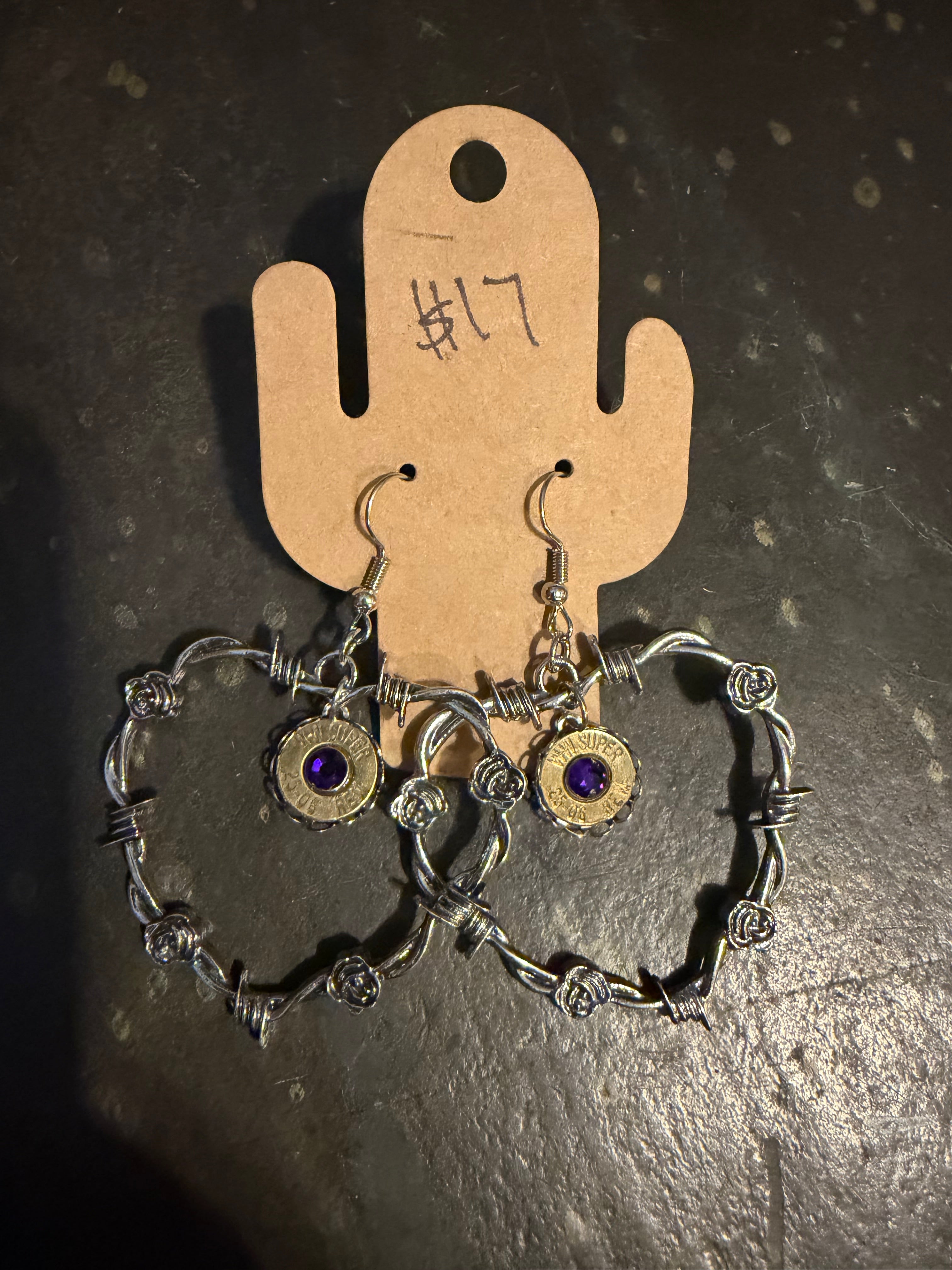 Barbed wire Heart Earrings with Black Crystal