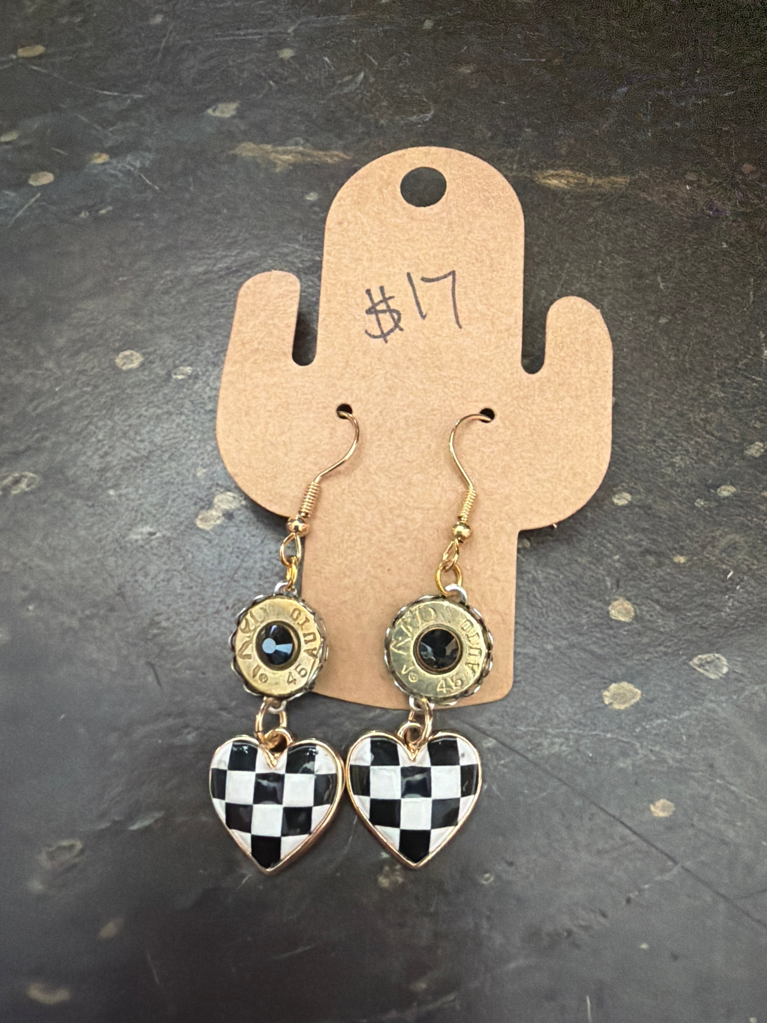 Checkered Heart Bullet Earrings