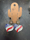 Red White and Blue Heart Earrings - White Crystal