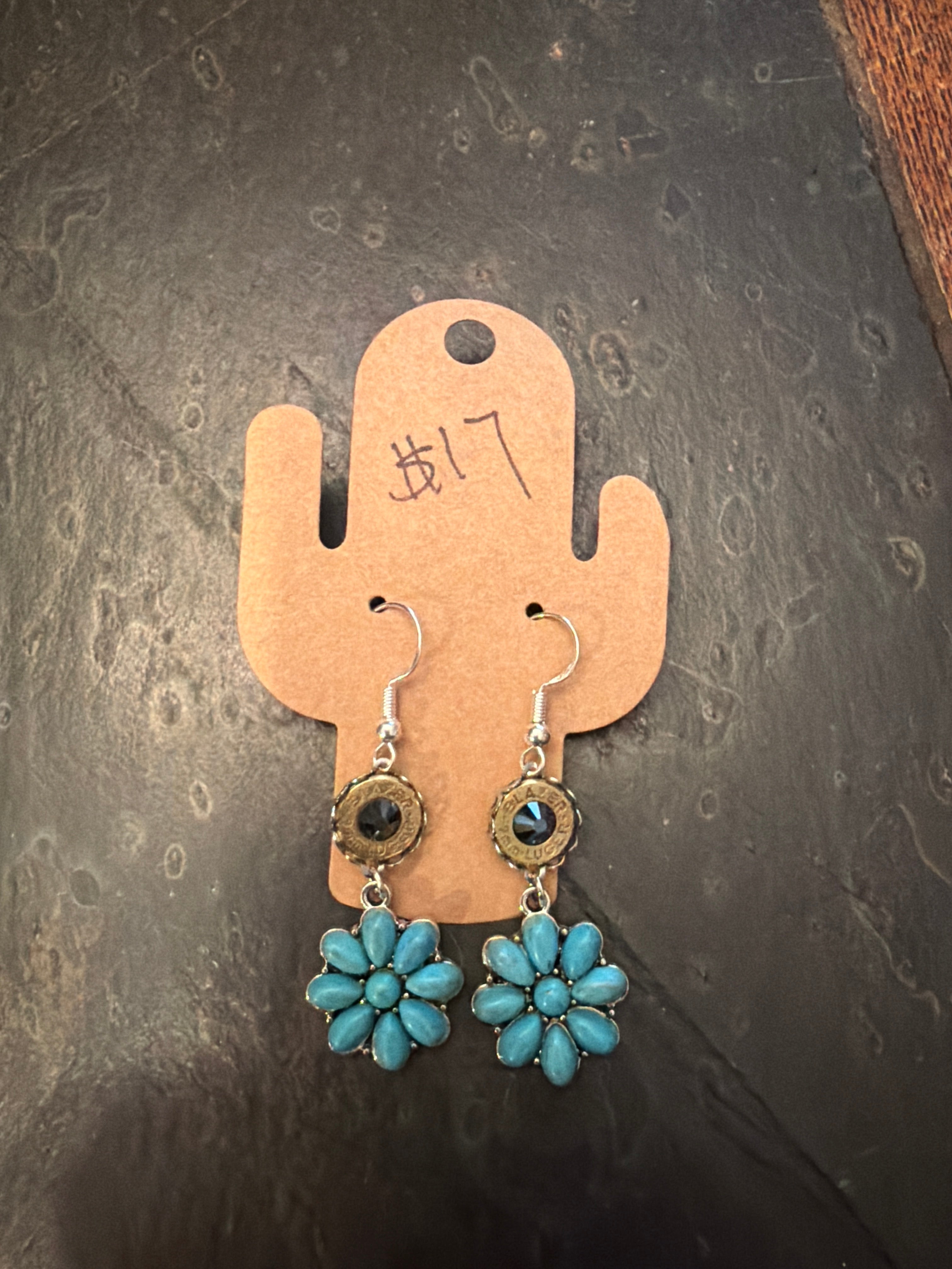 Turquoise Flower Earrings - 8 petals