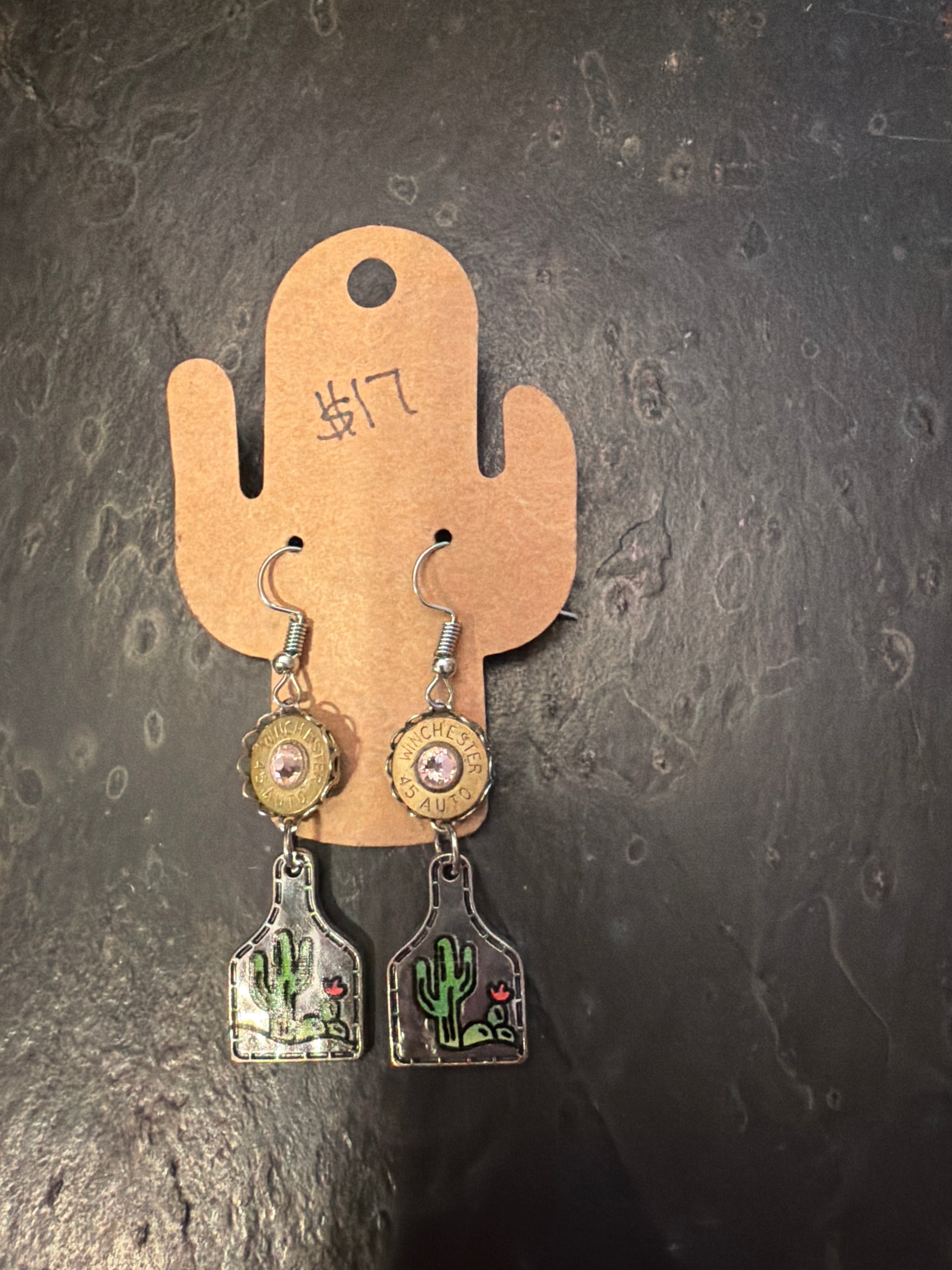 Rustic Cactus Tag Earrings